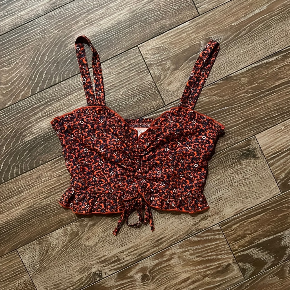 B-O-G collective- orange and blue floral cropped tank top
